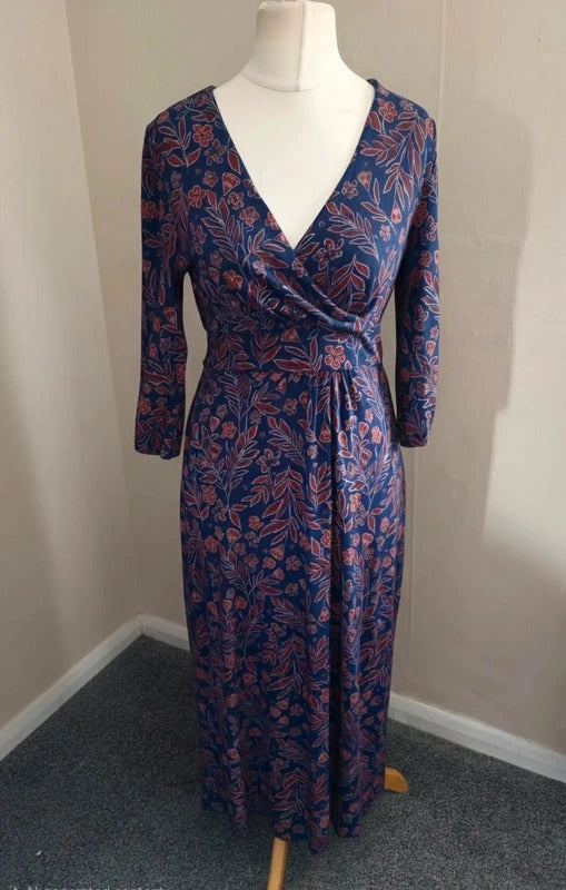 Seasalt Cornwall 'Dancers Dress' Navy & Brown Floral Midi Dress Size 10 NWT