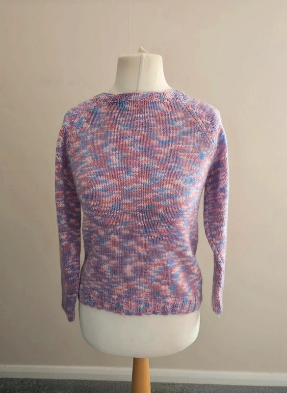 Hand Knitted Multi-Colour Pink, Purple & Blue Marl Jumper One Size