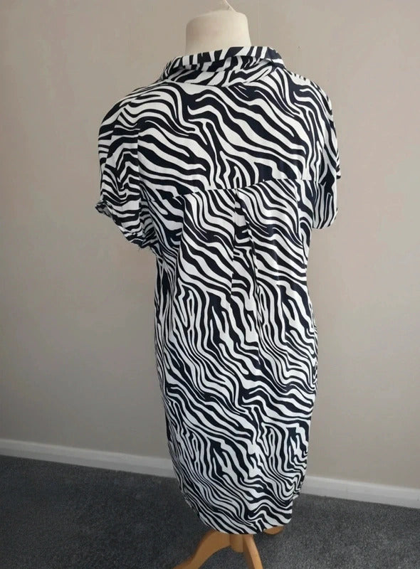 George Women's Black & White Zebra Print Knee-Length Shift Dress Size 12