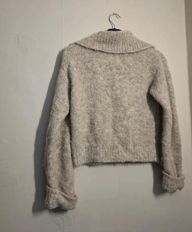 River Island Girls Cream Bouclé Knit Quarter Zip Jumper Age 11–12 Years