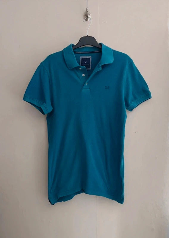 Men's Teal & Navy Polka Dot Short Sleeve Cotton Polo Shirt Size Small