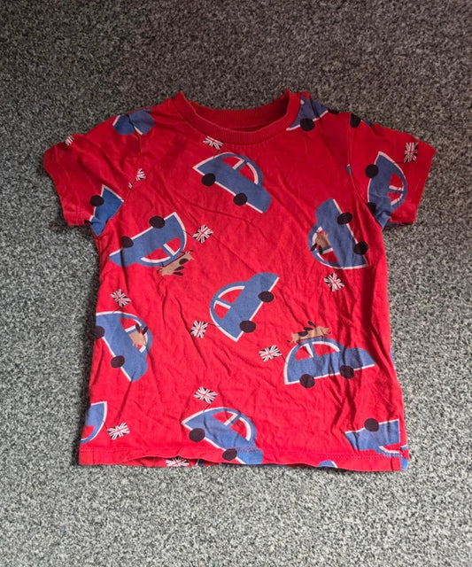 George Boys Red Blue Car & Union Jack Dog Print Short Sleeve T-Shirt Age 2-3 Years