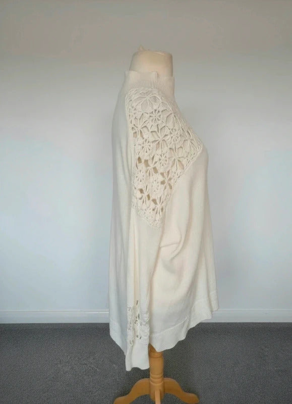 Phase Eight Cream Crochet Lace High Neck Jumper Dress  L Size 16