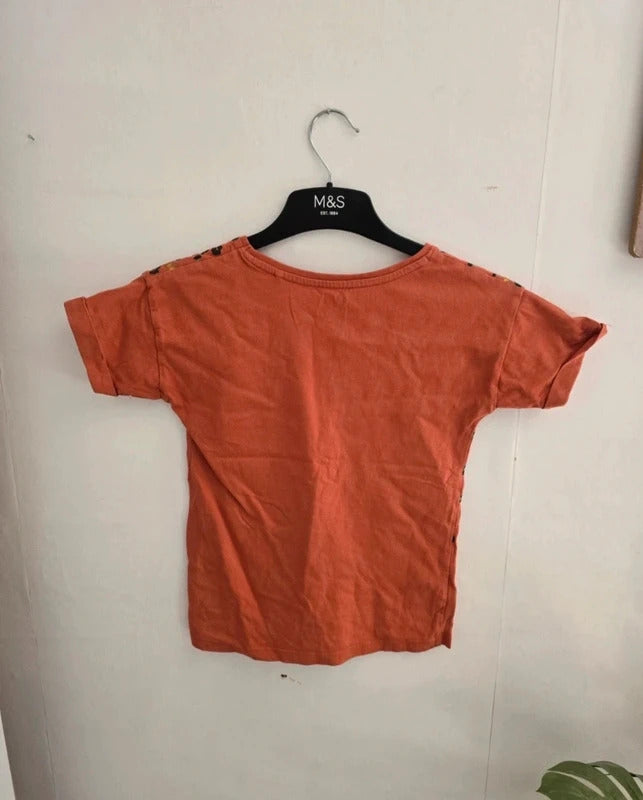 Tu Girls Orange Leopard Print Cotton T Shirt Age 8years