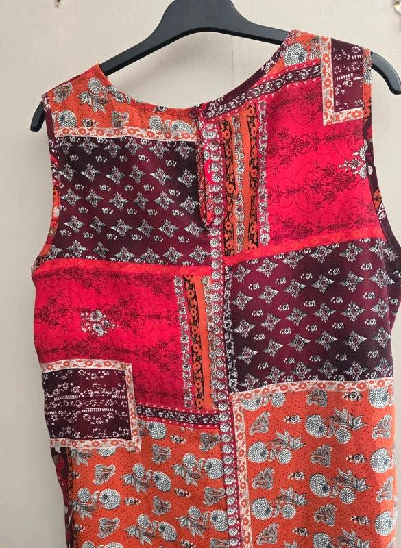 Boohoo Red & Orange Floral Sleeveless Relaxed Shift Mini Dress Size 8