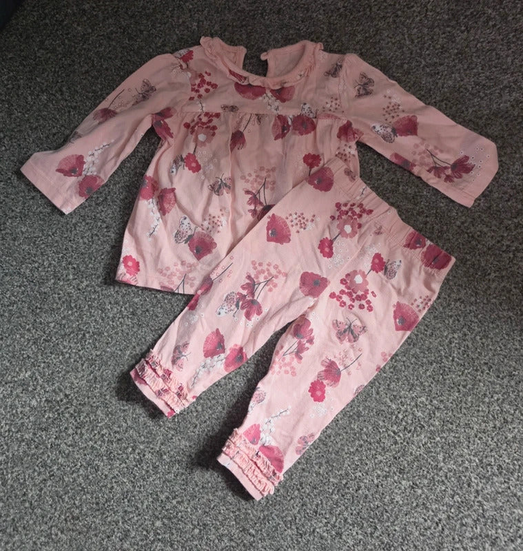 George Baby Girls Pink Floral 2-Piece Top & Leggings Outfit Set 3-6M