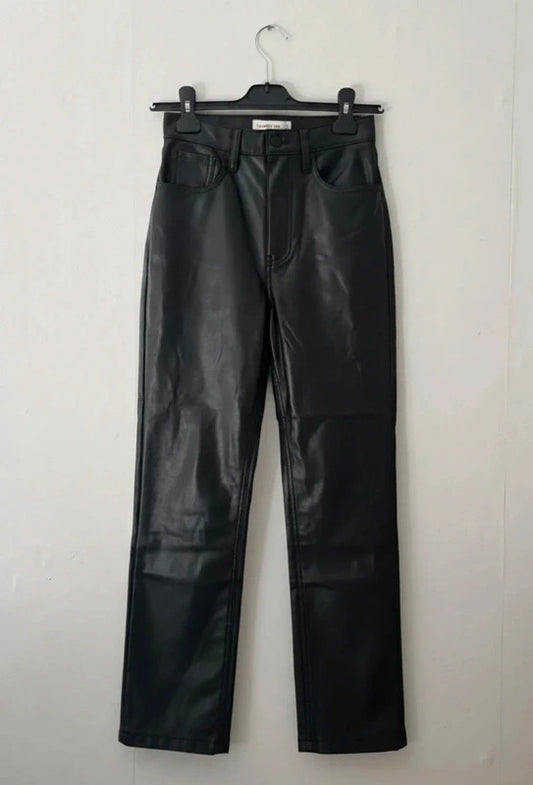 Abercrombie & Fitch Black Faux Leather 90s Straight Leg Trousers W24
