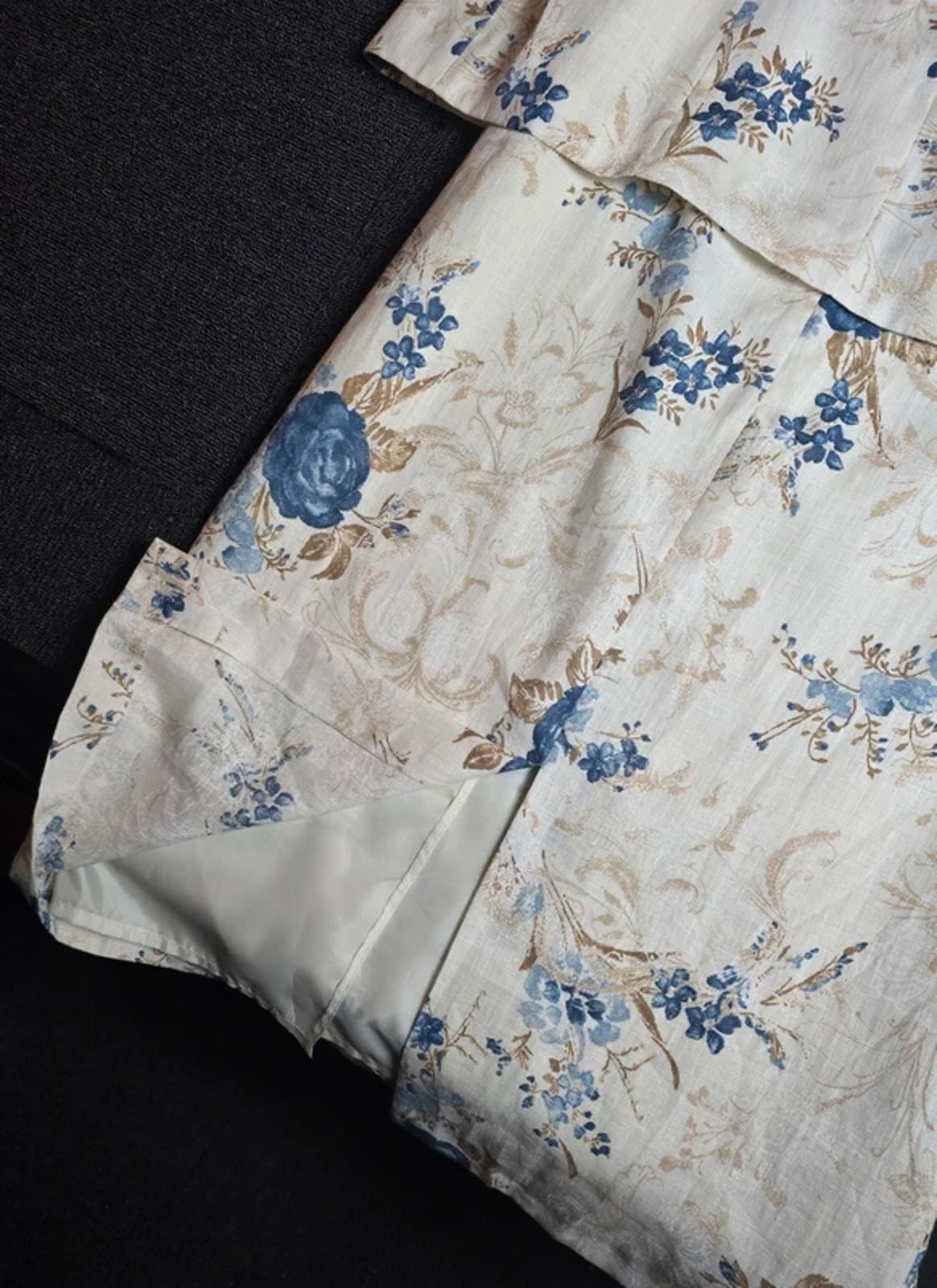 Bianco Mother of the Bride/Groom Cream Blue Floral Linen Dress & Blazer Set  Size 14