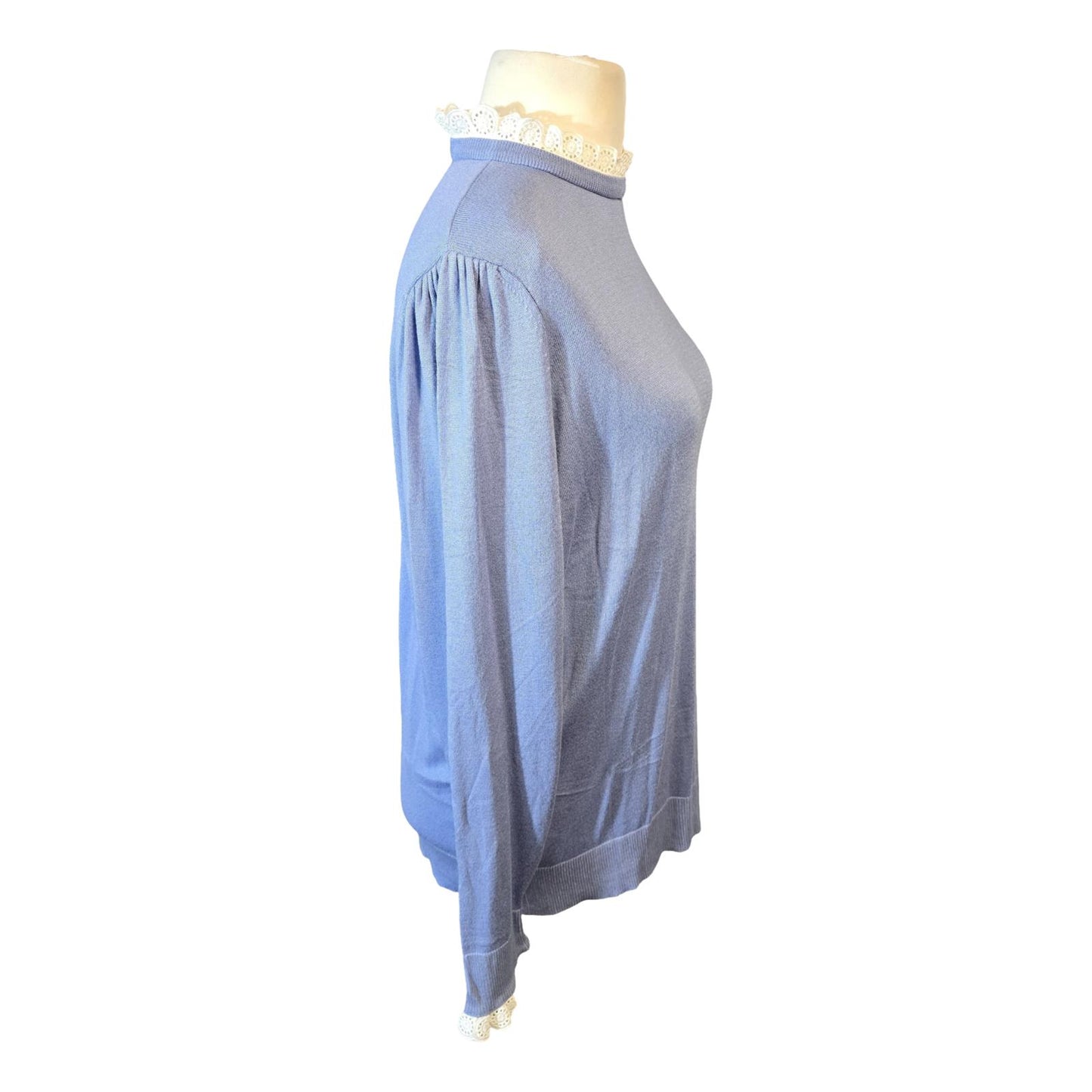 F&F Light Blue High-Neck Jumper – Frill Collar & Cuff Detail – Size 18 – NWT