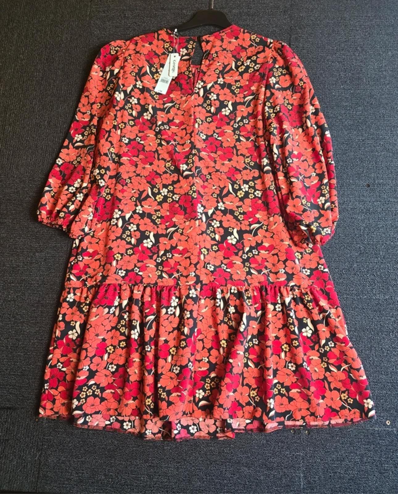 George Floral Midi Dress Red & Black UK 12 Floaty Everyday Wear