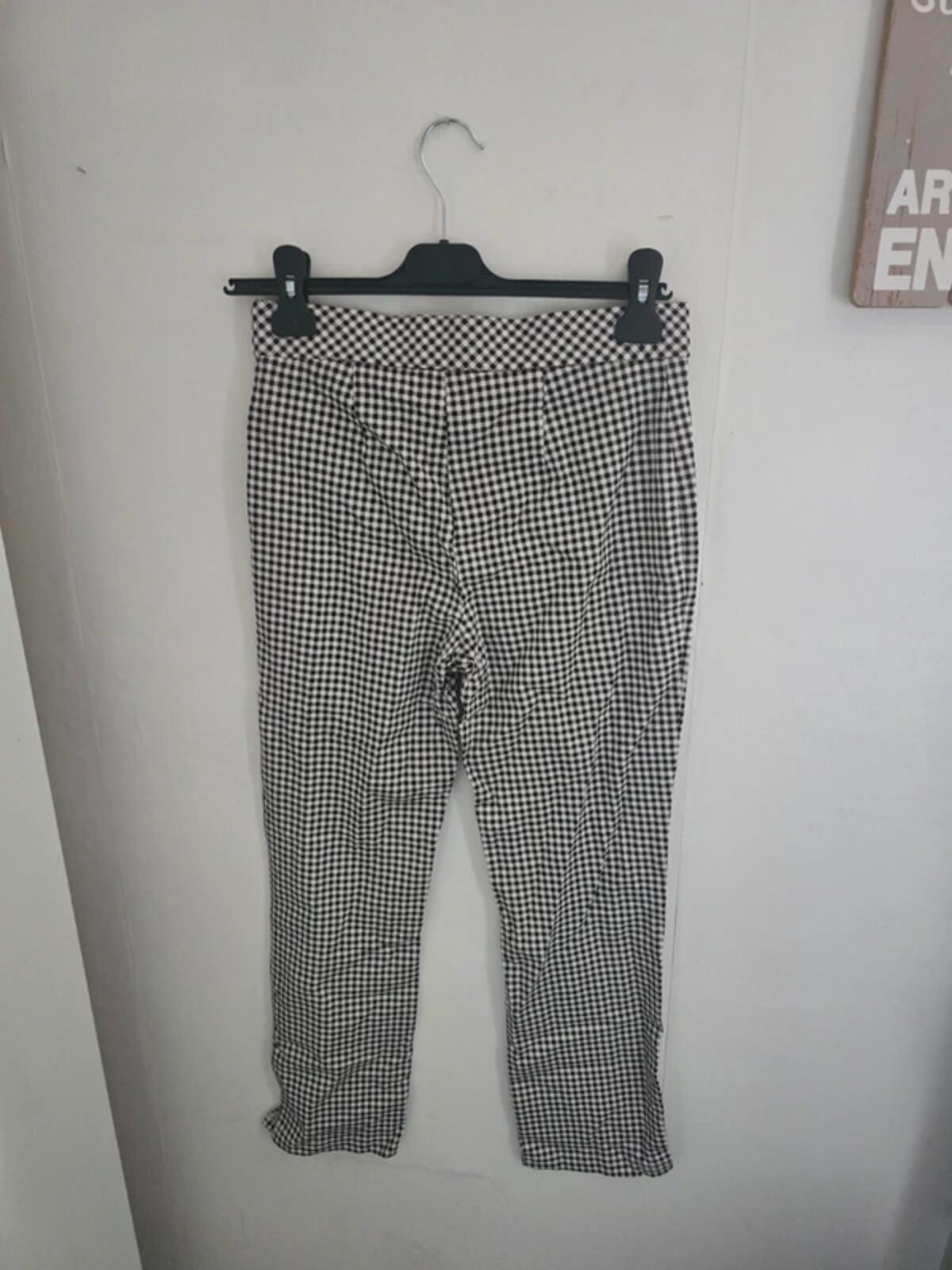 Primark Black and White Gingham High Waist Slim Trousers Size 10