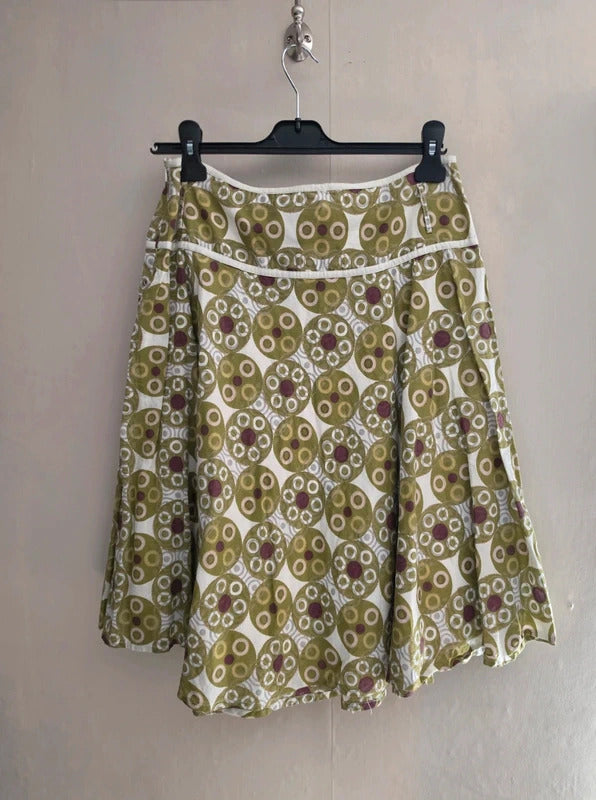 Vintage Y2K Matalan Green Sequin Patterned Flared Knee Length Skirt Size 10