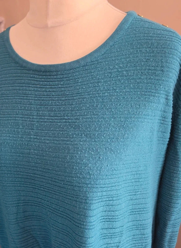 Bonmarche Teal Green Shoulder-Button Knitted Jumper Dress Size 22