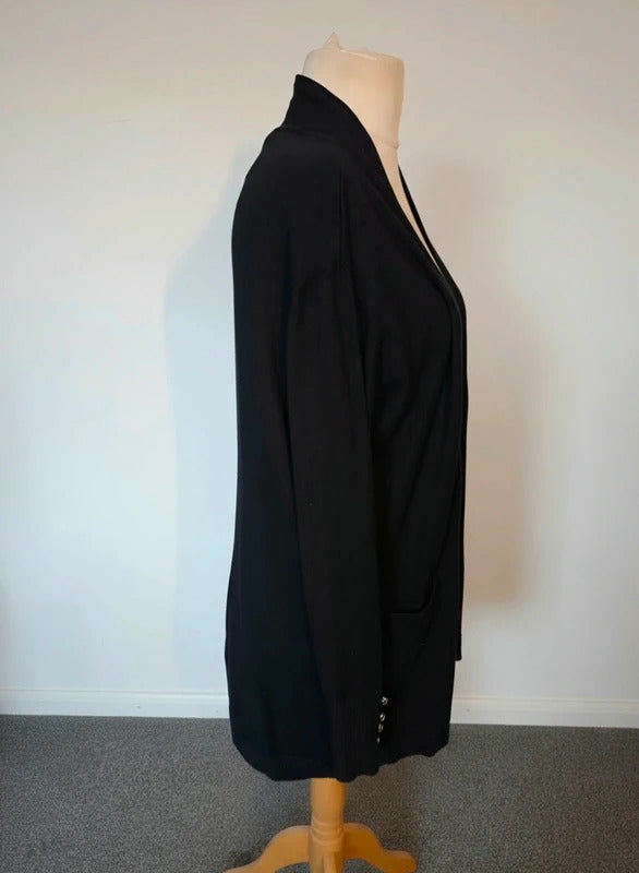 Primark Black Longline Open Front Cardigan with Pockets Size 14-16