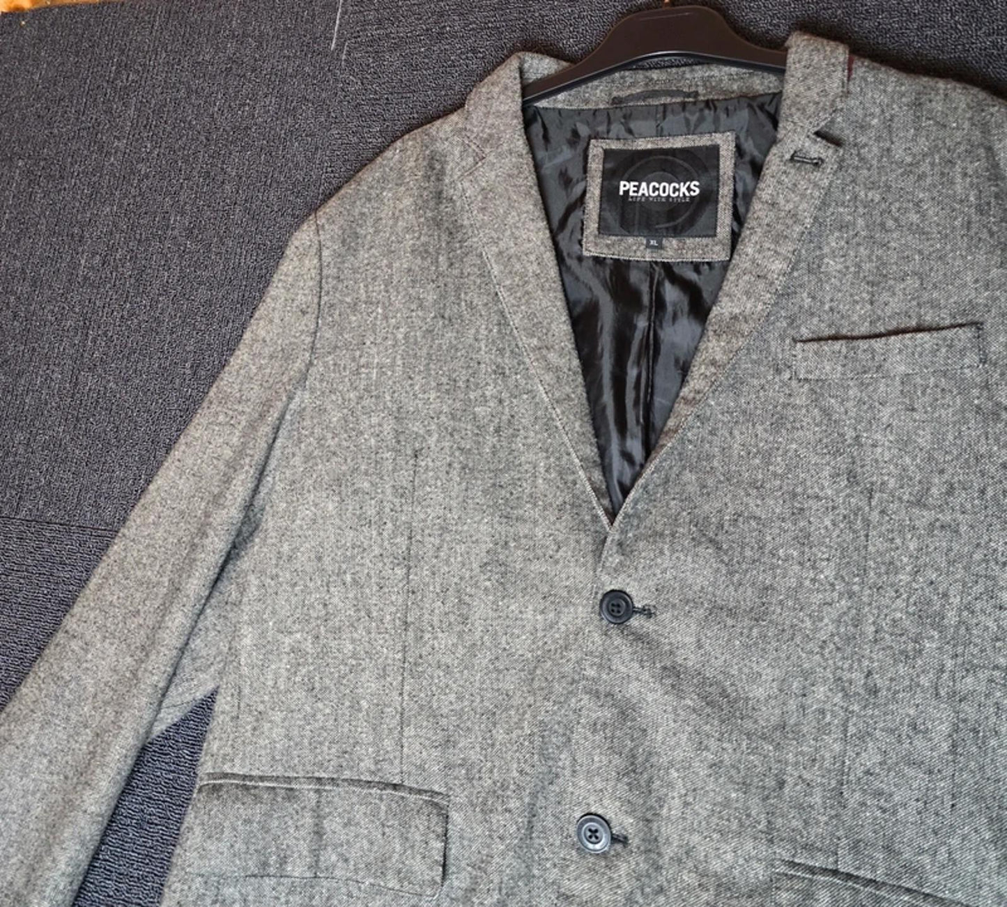 Peacocks Men's Grey Wool Blend Blazer Size XL 2-Button Lined Jacket