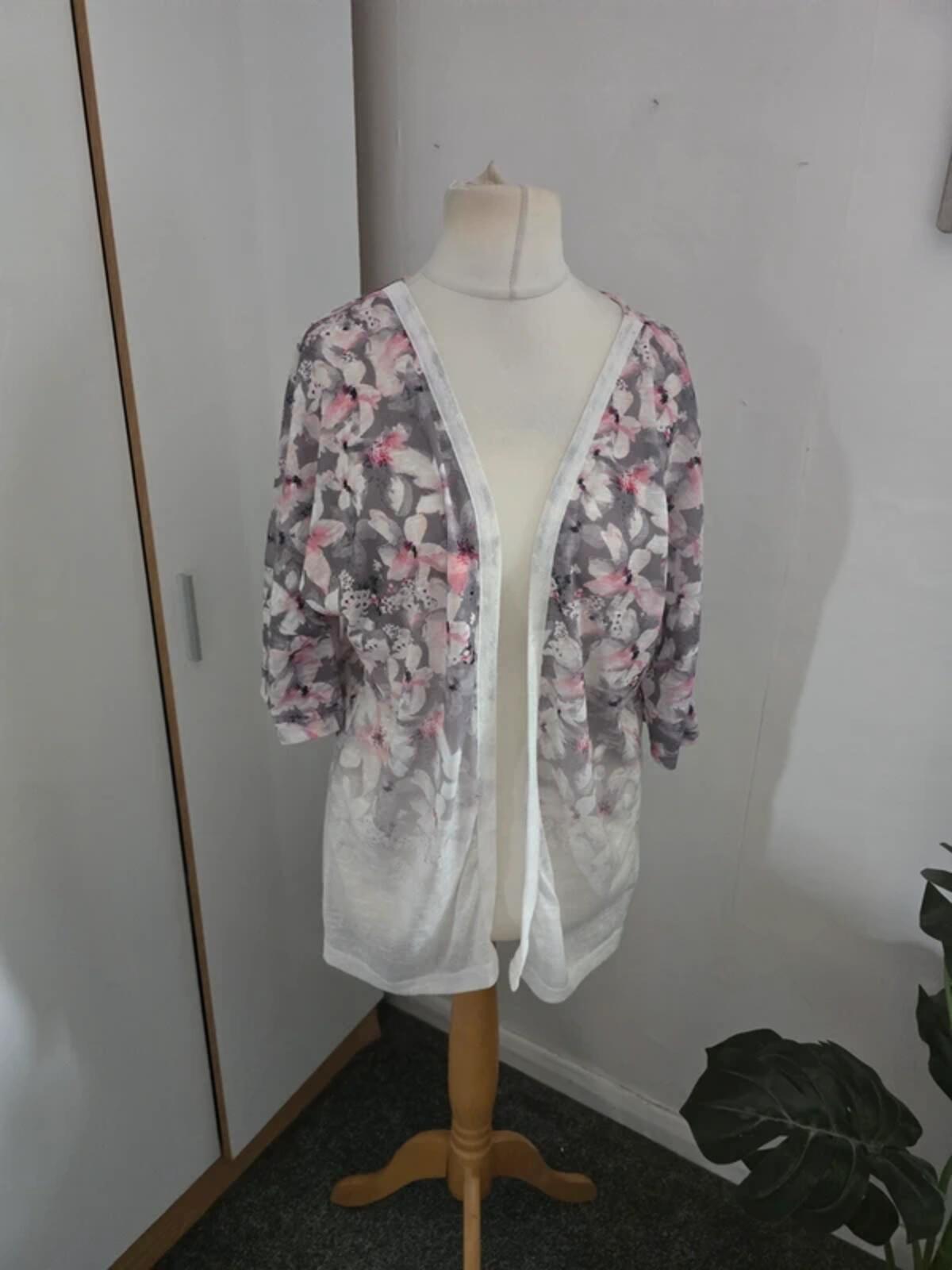 RJR John Rocha Sheer Floral Open Cardigan Size 14