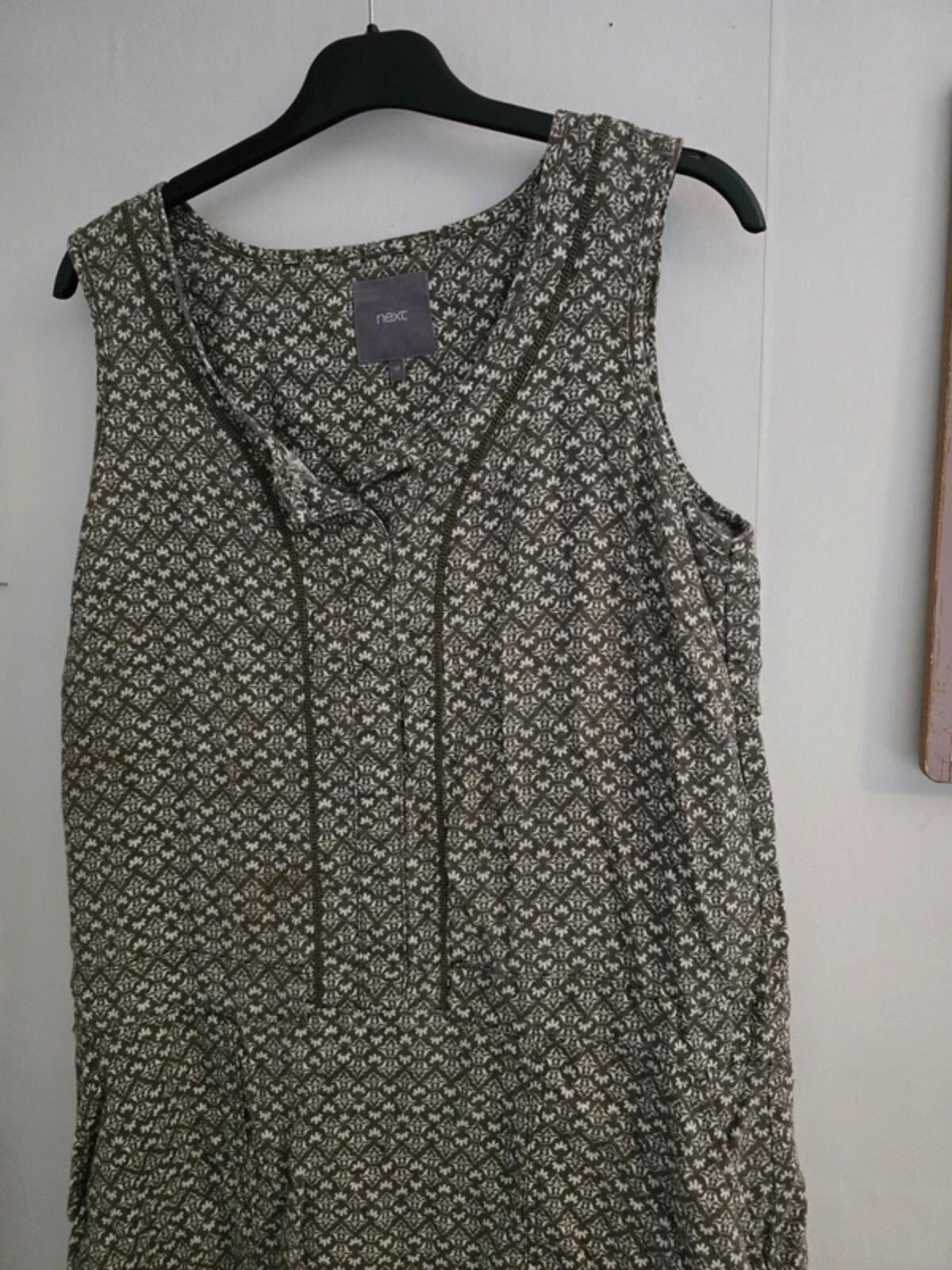 Next Green & White Patterned Linen-Look Tunic Dress Size 14