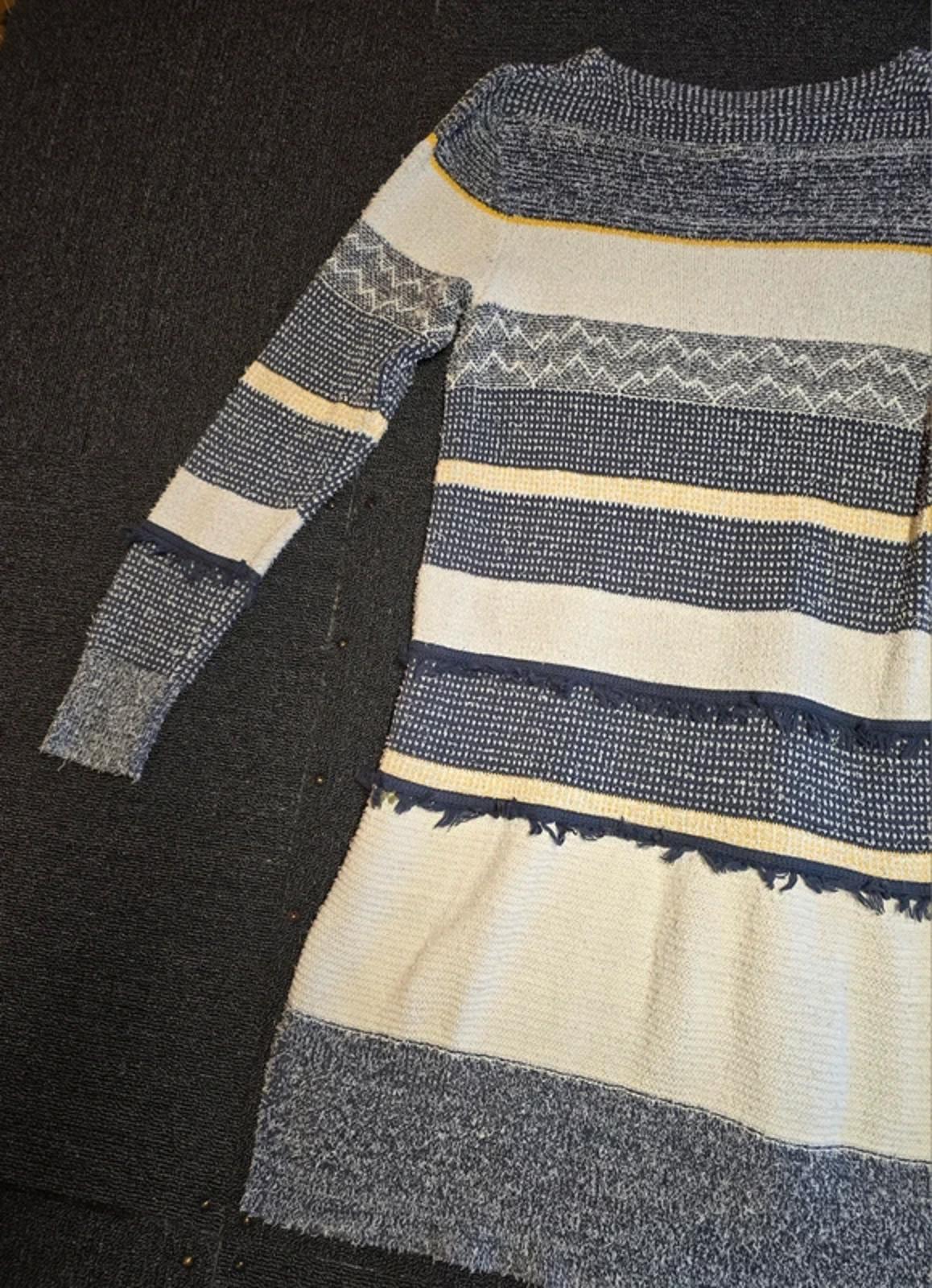 White Stuff Jumper Dress Navy & Cream Size 12 Textured Knit Longline