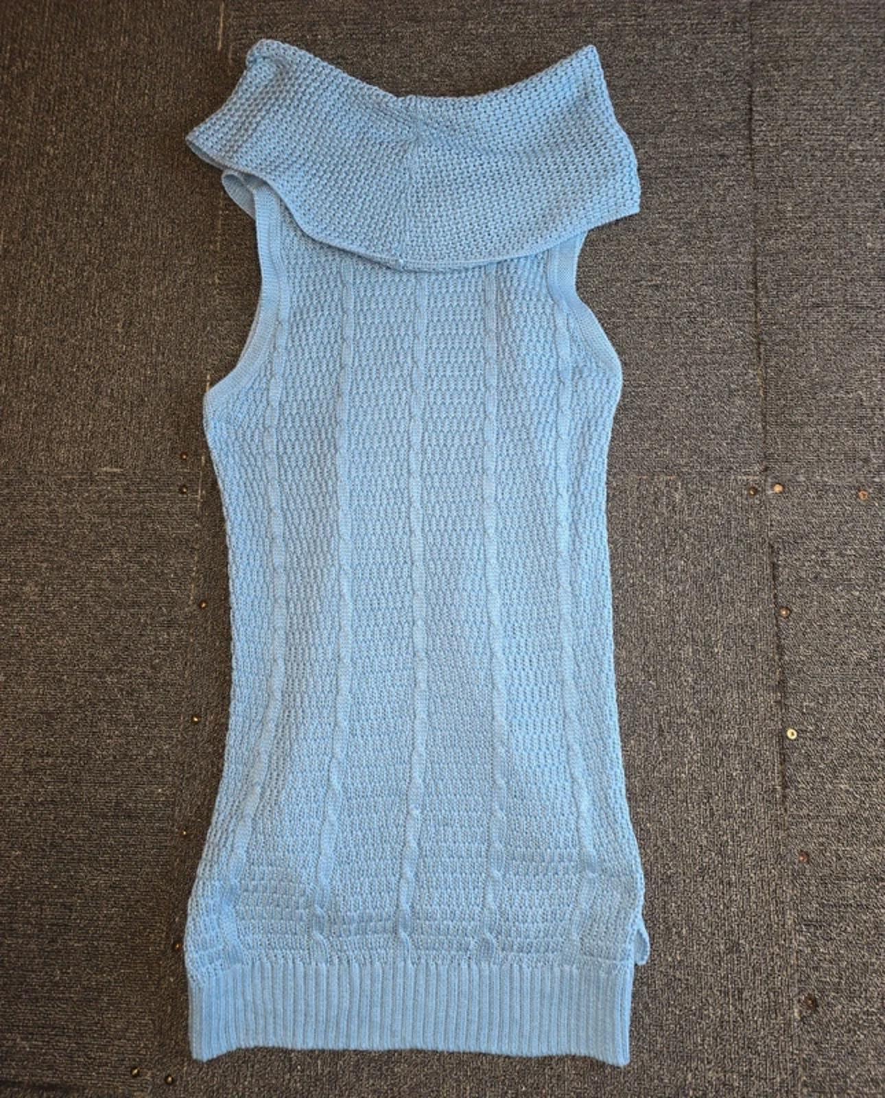 Jeanne Pierre Blue Sleeveless Knit Jumper Longline Roll Neck UK Size 12