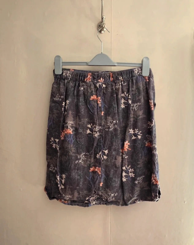 Next Charcoal Grey Floral Linen Blend Knee Length Skirt Size 12 Tall (12T)