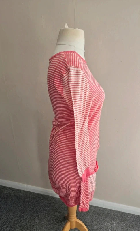Braintree Women's Pink & White Striped Long-Sleeved Jumper Dress  M Size 10-12