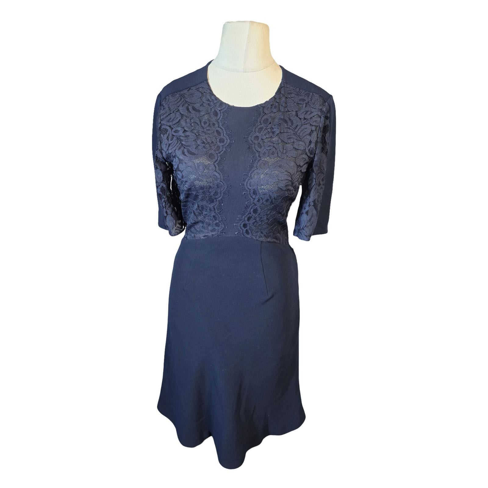 Whistles Navy Lace Fit & Flare Midi Dress – Size 10