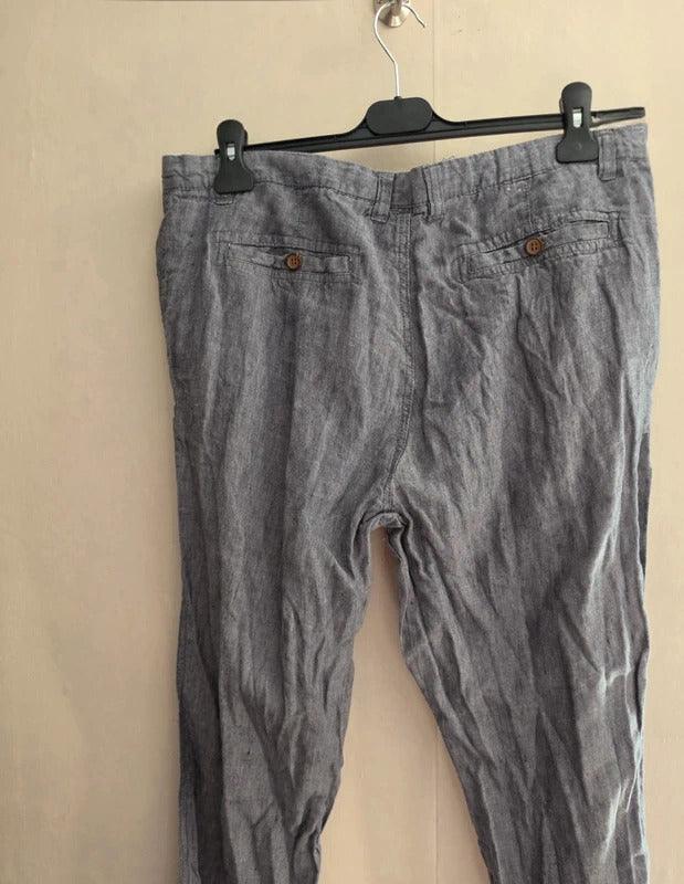 Primark Men’s Grey 100% Linen Slim Fit Chino Trousers W36 L30