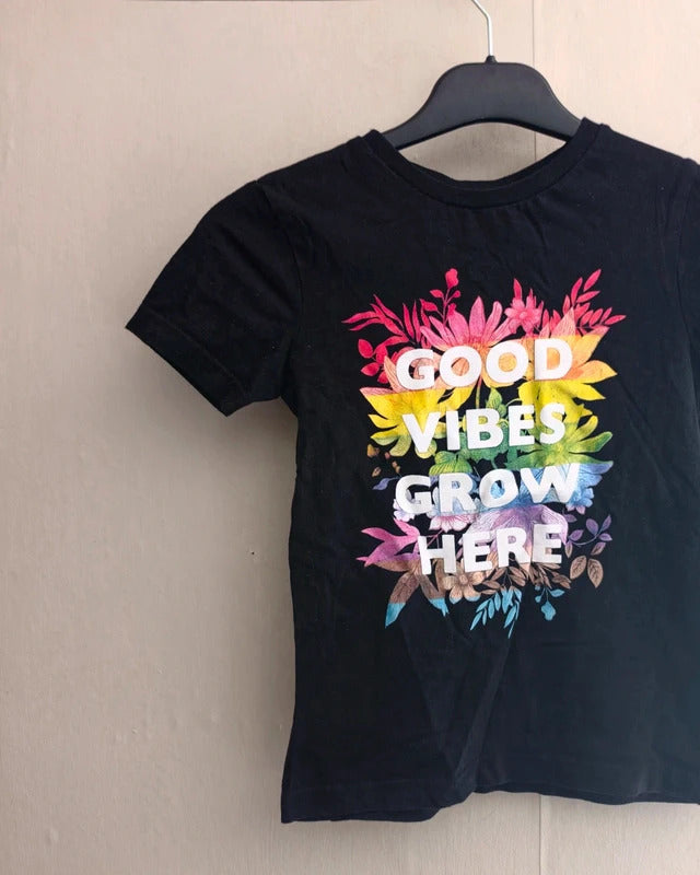 George Girls Black Good Vibes Grow Here Graphic T-Shirt – 5–6 Years