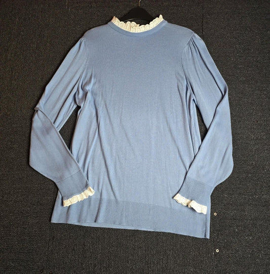 F&F Frill Neck Jumper Light Blue Size 18 Smart Casual Knit