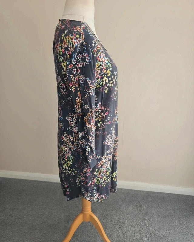 & Other Stories Women's Black Multicoloured Floral 3/4 Sleeve Mini Dress Size 10