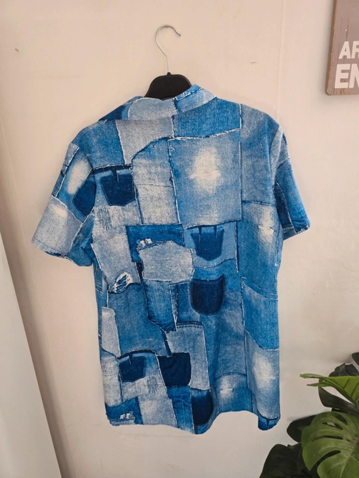 Chicme Blue Patchwork Print Short Sleeved Shirt Dress L Size  12-14