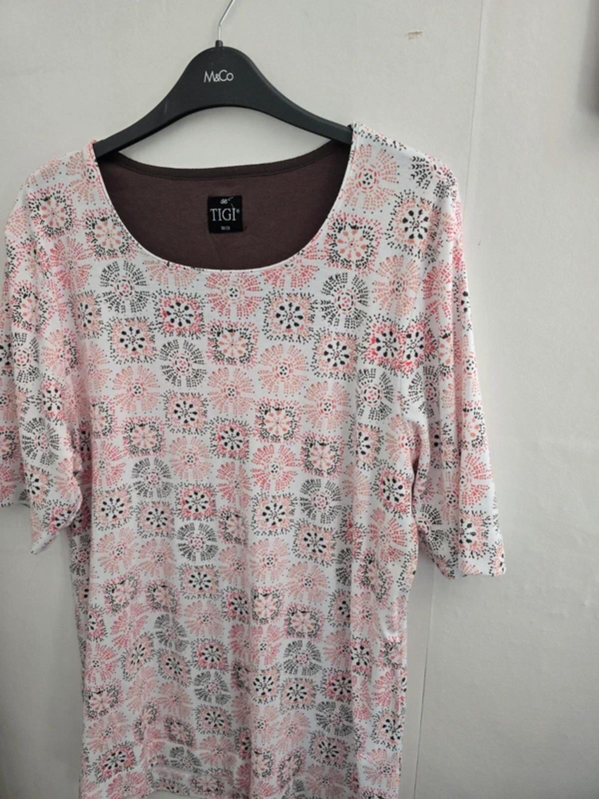 Tigi White & Orange Patterned Longline Tee Size 18-20