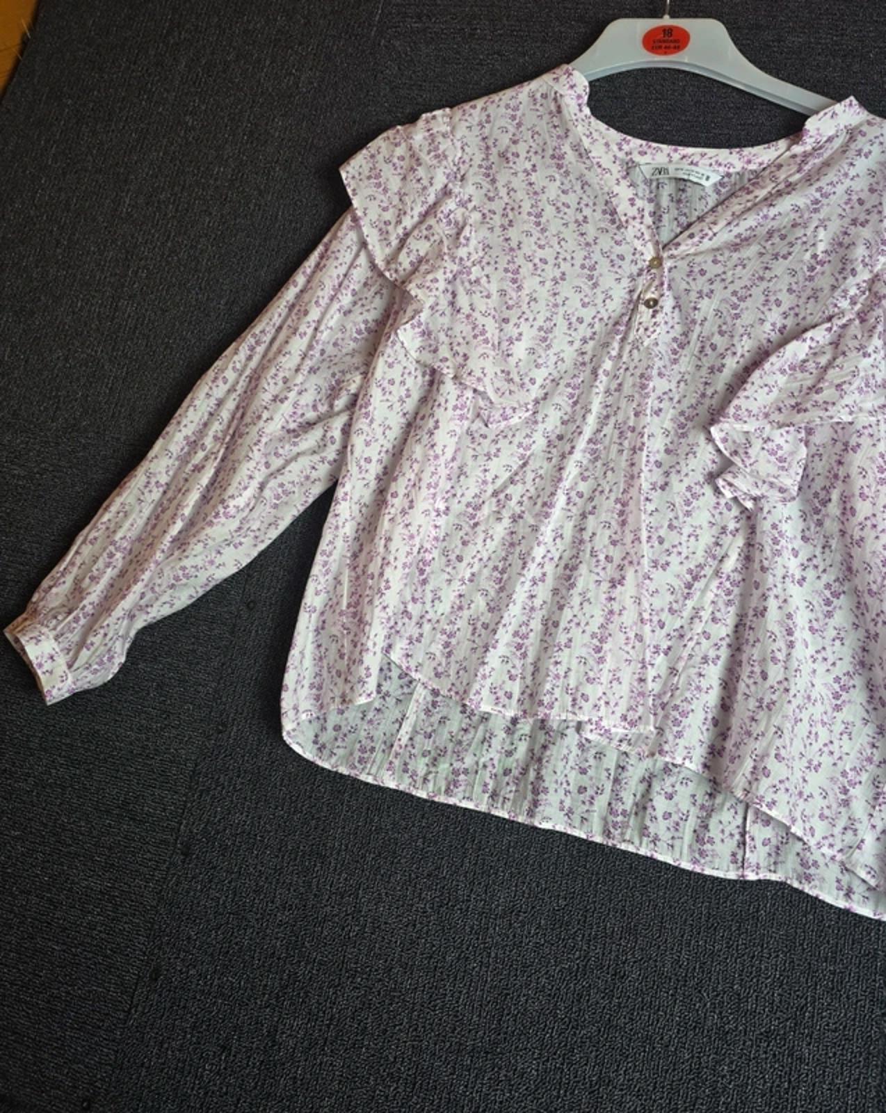 Zara Floral Frill Blouse Pink/Purple M Size 10/12 Relaxed Oversized Fit