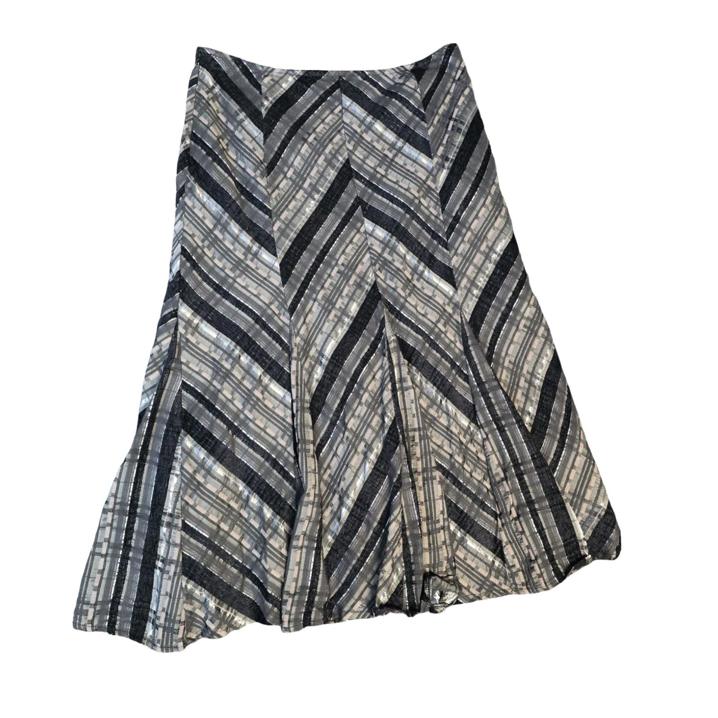 Marks & Spencer Flared Midi Skirt Grey Mix Size 12 Lined Smart Casual