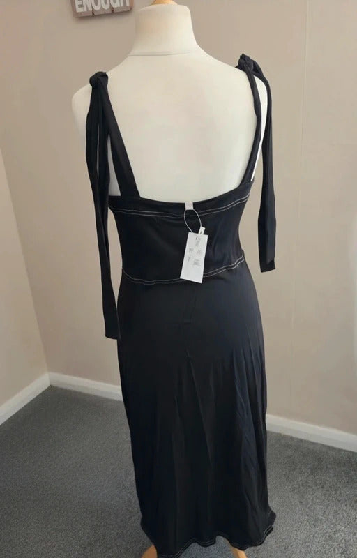 ASOS Black Embroidered Cotton Midi Dress NWT Size 12