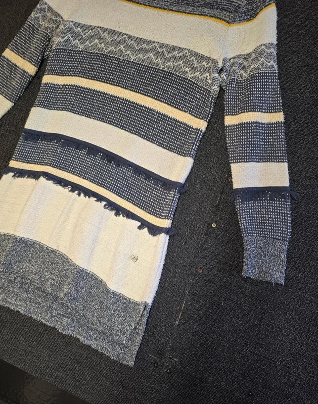 White Stuff Jumper Dress Navy & Cream Size 12 Textured Knit Longline