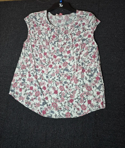 Rose & Thyme White & Pink Floral short sleeved t-shirt relaxed size 12/14
