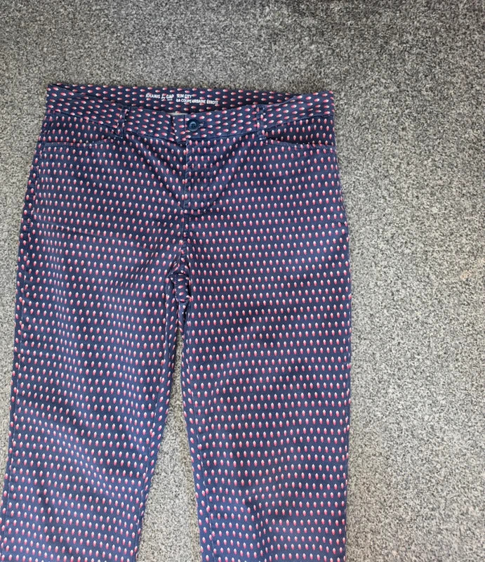 GAP Women's Navy Blue Pink Polka Dot Cropped Trousers Size 10 Regular