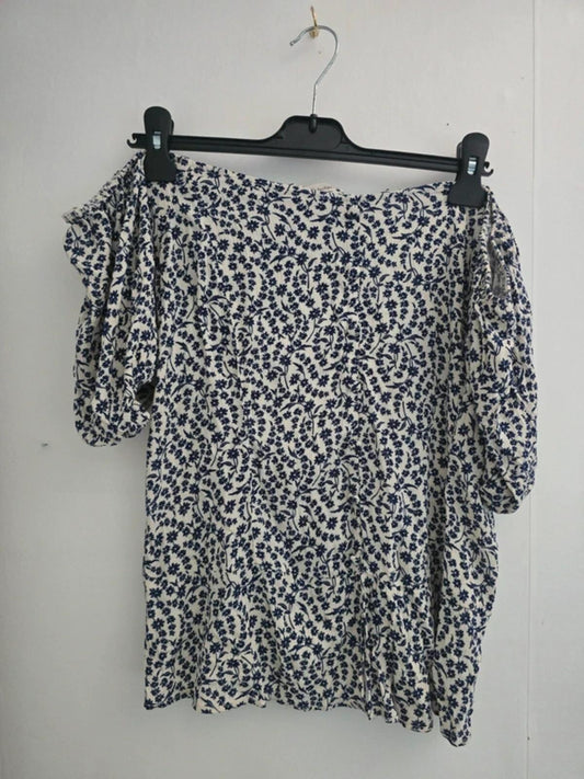 F&F Cream & Navy Floral Off-The-Shoulder Top Size 18