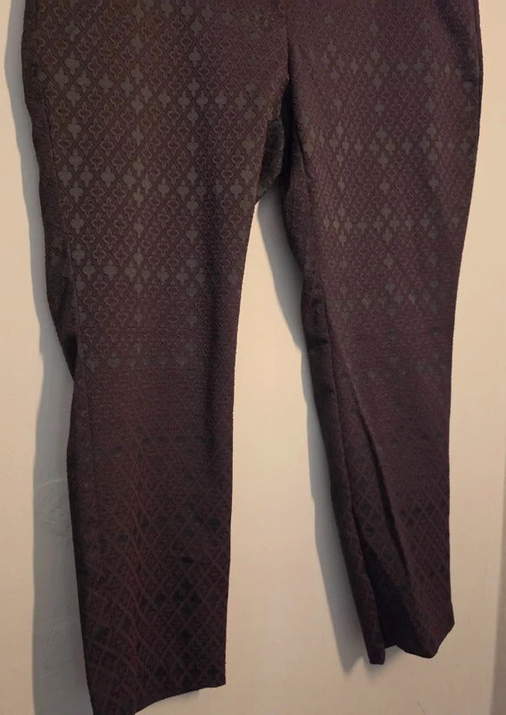 Monsoon Purple & Black Jacquard Patterned Slim Leg Trousers Size 14
