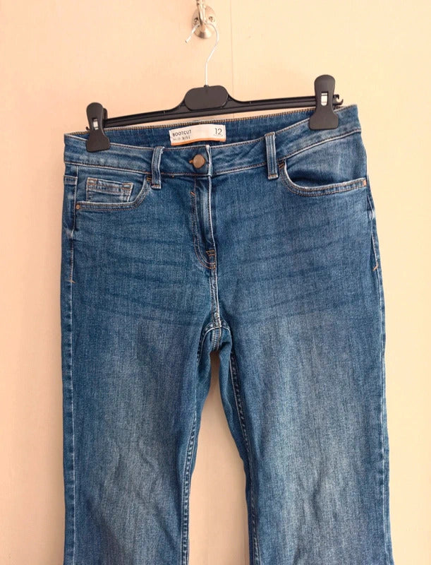 Next Classic Blue Mid Rise Bootcut Cotton Blend Jeans Size 12 Regular