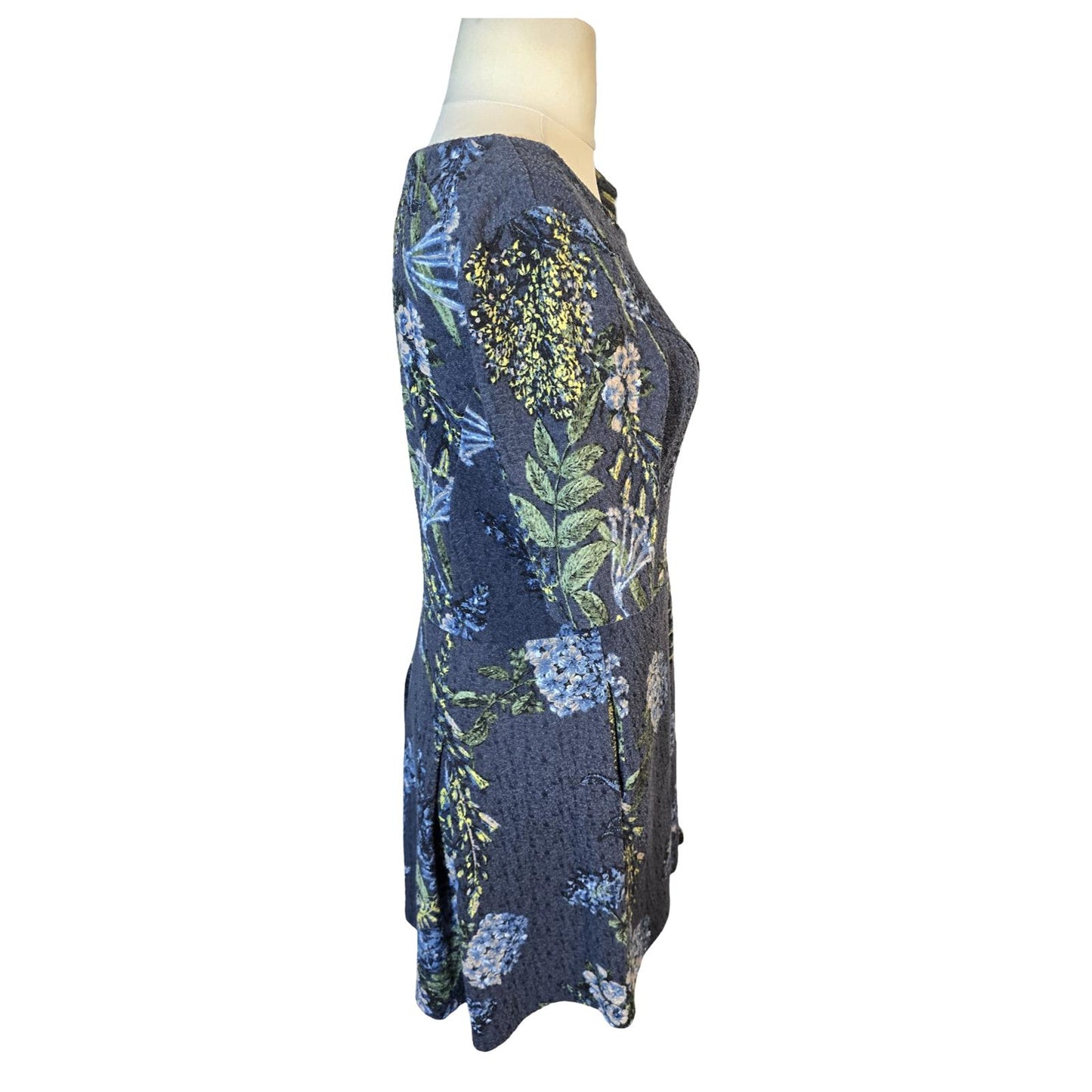 Next Navy Floral Textured Dress – Size 14 – Knee Length