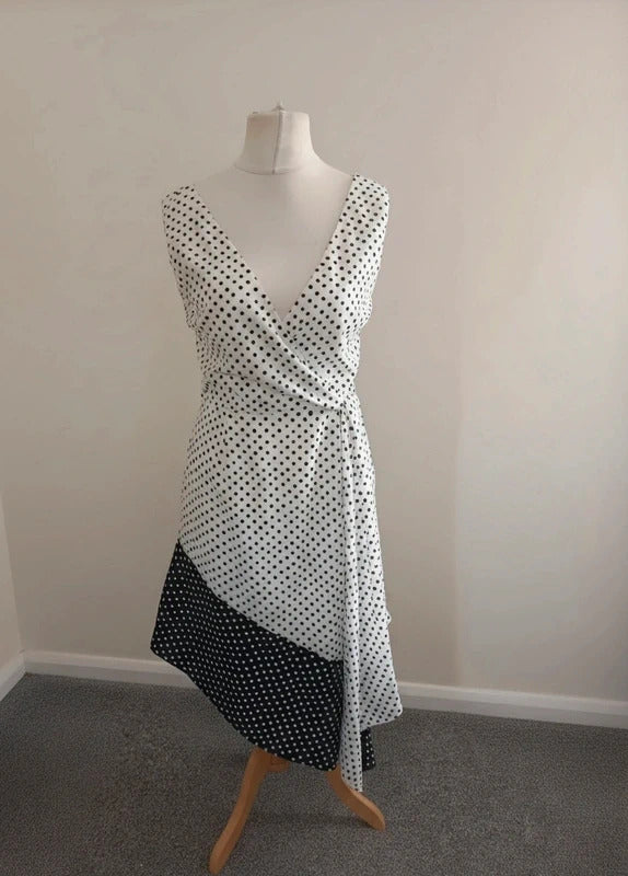 Lavish Alice Black & White Polka Dot Asymmetrical Midi Dress – BNWT Size 12
