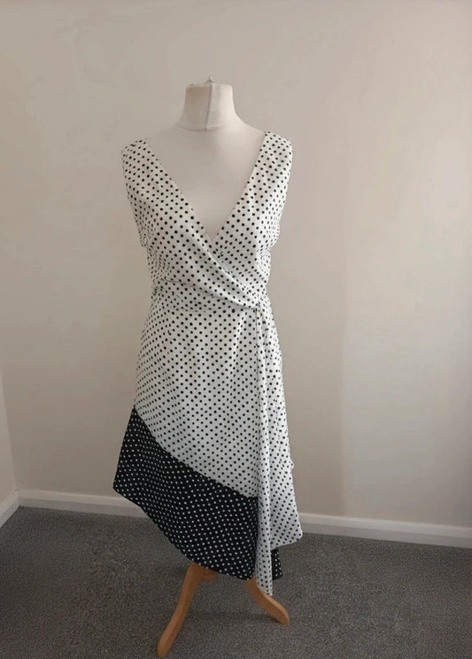 Lavish Alice Black & White Polka Dot Asymmetrical Midi Dress – BNWT Size 12