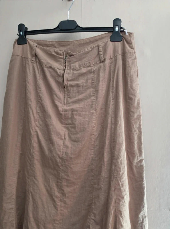 Steilmann Beige 100% Cotton Layered Flared Midi Skirt Zip Back W33" Size  14-16