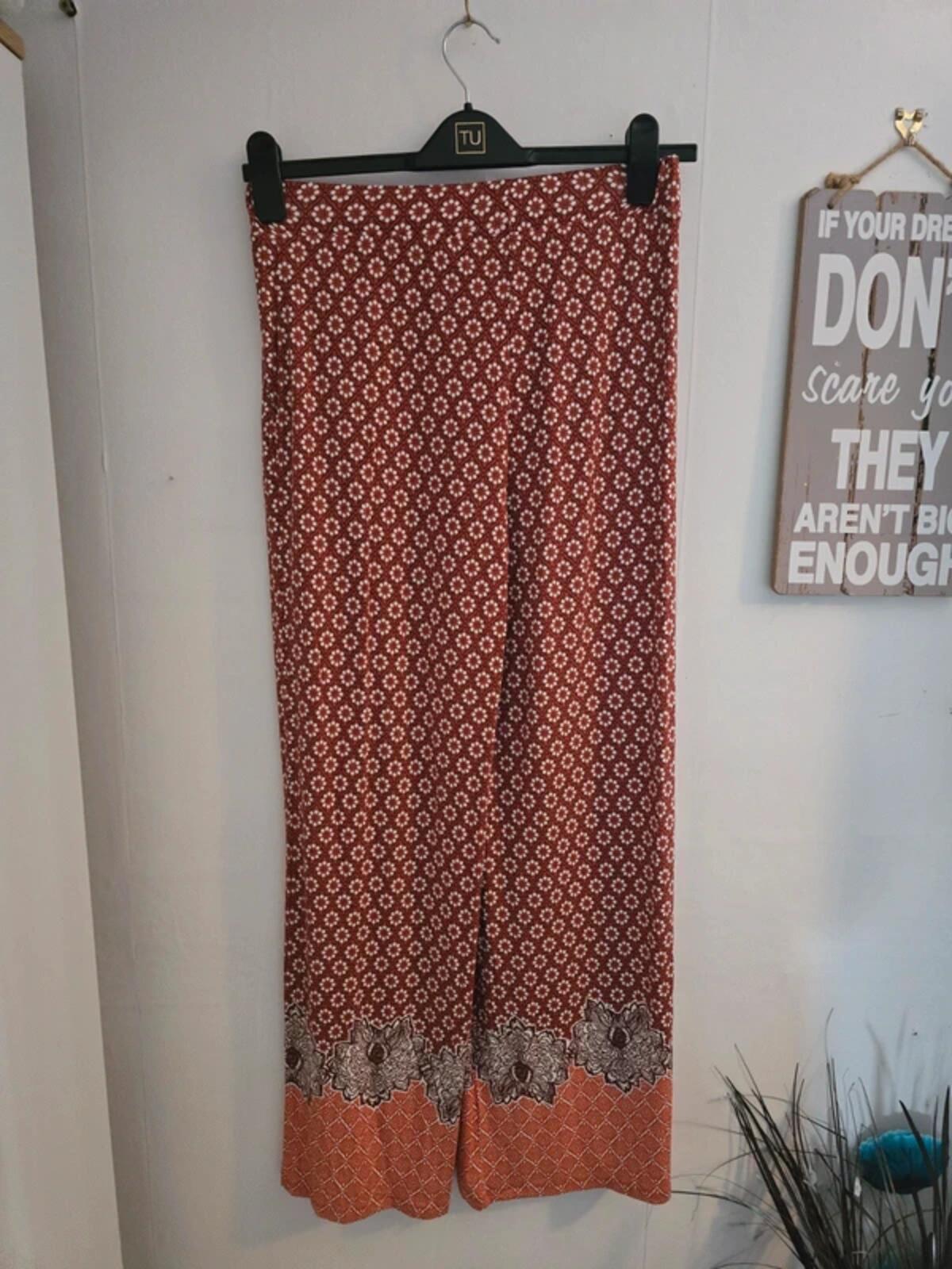 Next Orange & White Patterned Wide Leg Trousers Size 10 Regular NWT Lightweight
