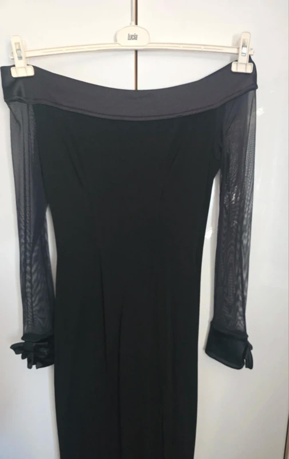 Tadaski Vintage 80s Black Off-Shoulder Maxi Dress – Sheer Sleeves Designer