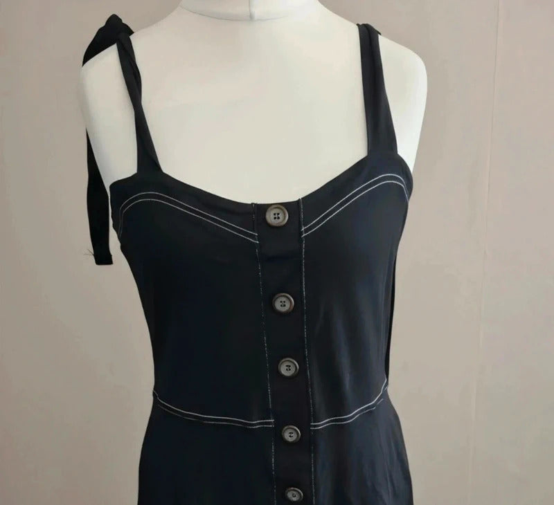 ASOS Black Embroidered Cotton Midi Dress NWT Size 12