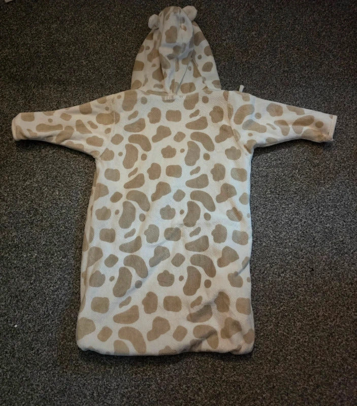 Baby Cream & Beige Giraffe Print Hooded Fleece Bunting Bag 6–9 Months