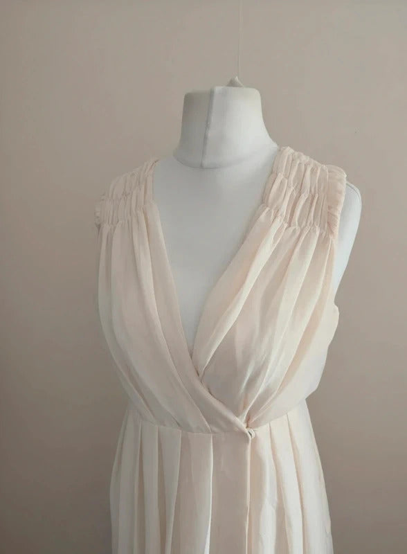Sweewe Cream Pleated Sleeveless Mini Wrap Dress S/M (Size 8-10) NWT